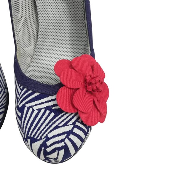 Ruby Shoo Mary Jane Heel Shoes Size EU 38 US 7 Red Flower Retro Geometric - Picture 11 of 12